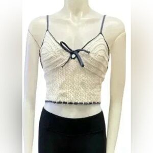 Love Knits Nyc NWT Cropped  Knitted Tank Top tie up White/Blue Size XL